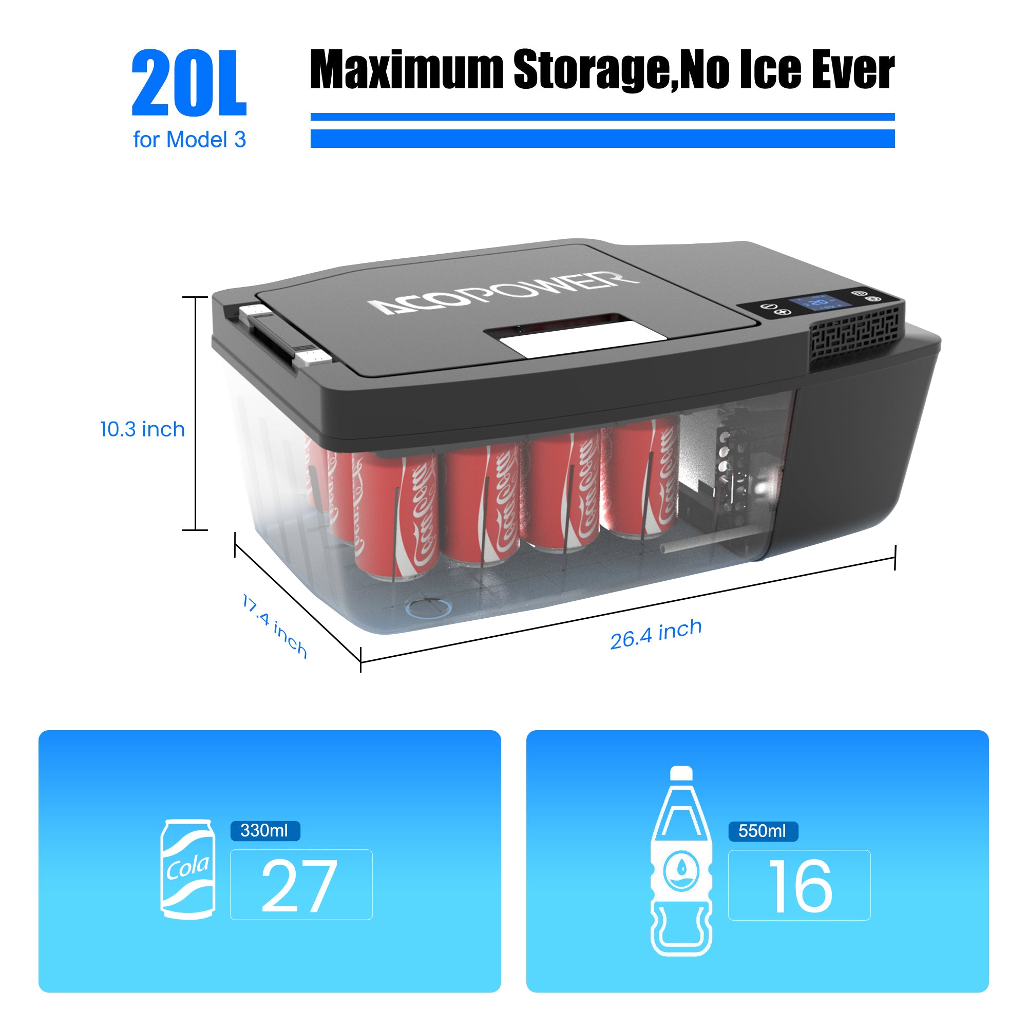 ACOPOWER TesFridge Portable Freezer——Specially Designed for Tesla Model 3, Y, and X