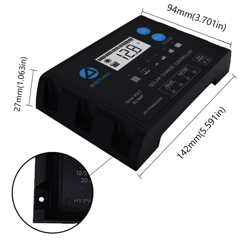 ACOPOWER 12V  Poly Solar RV Kits + MPPT / PWM Charge Controller