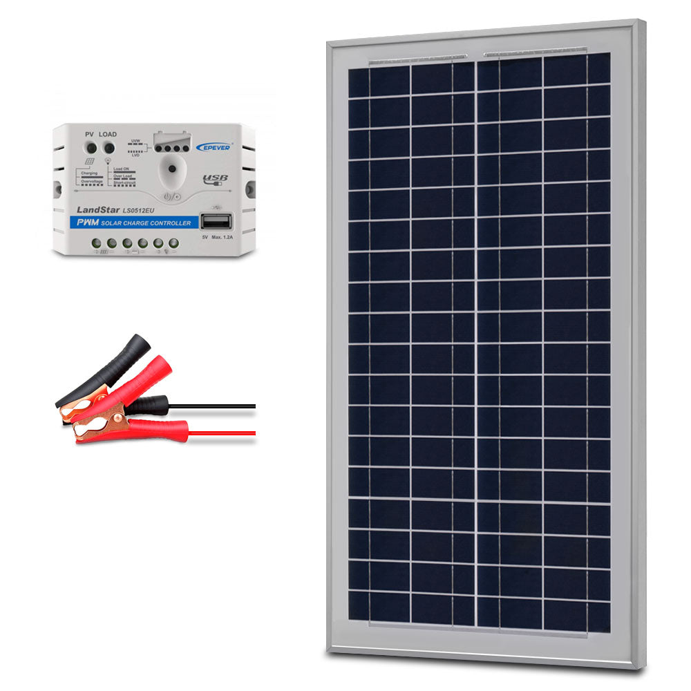 ACOPOWER 35W 12V Solar Charger Kit, 5A Charge Controller with Alligator Clips - acopower