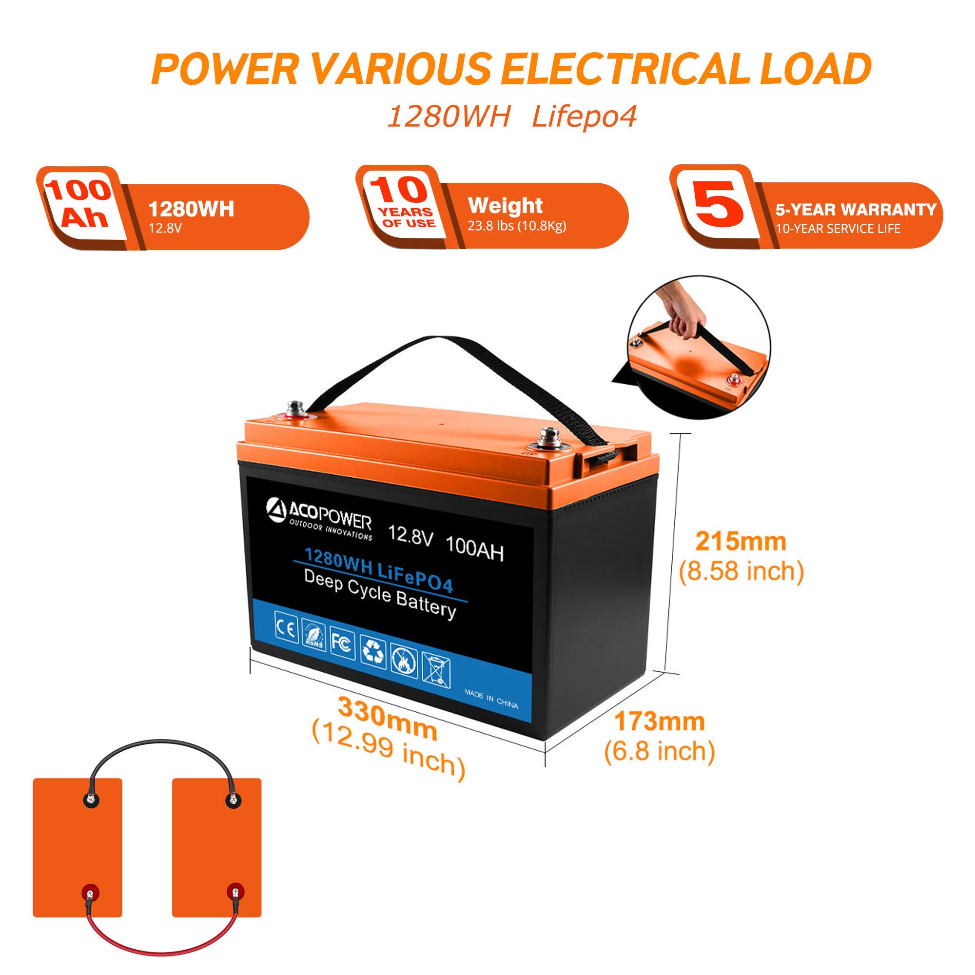 12V 100Ah LiFePO4 Deep Cycle Lithium Battery – ACOPOWER