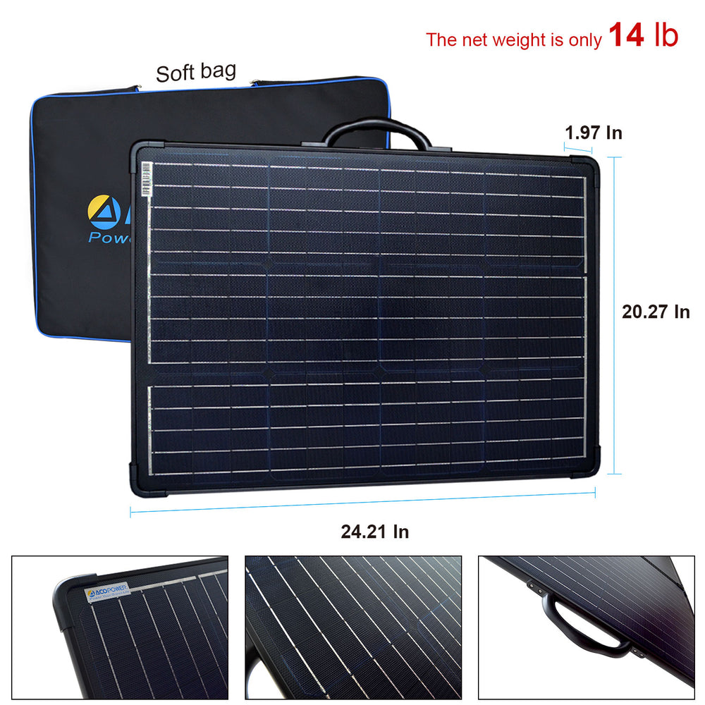 ACOPOWER 120W Light Weight Foldable Solar Panel Kit, Waterproof ProteusX 20A LCD Charge Controller - acopower