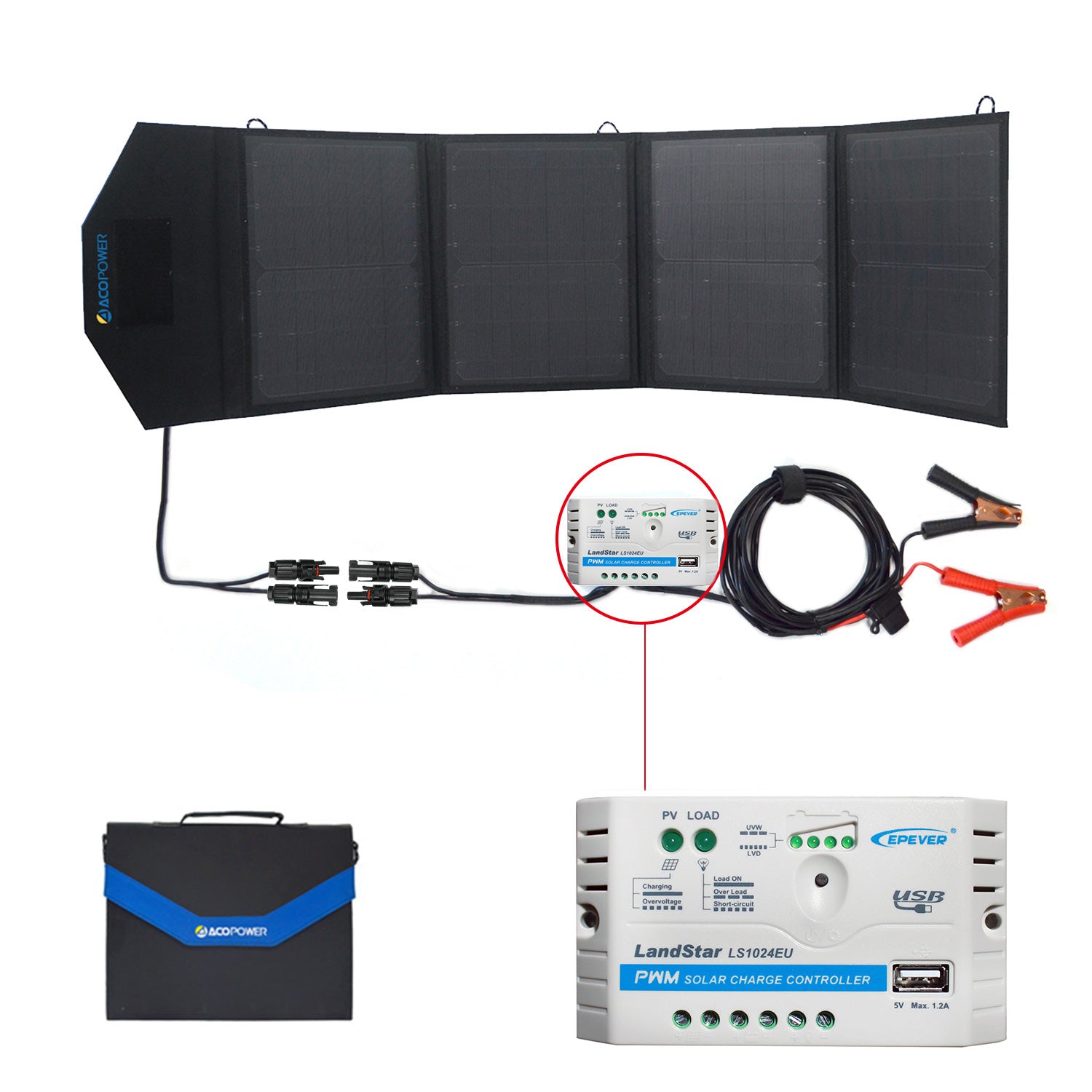 ACOPOWER 12V 50 Watt Portable Solar Suitcase with 5A Charge Controller - acopower