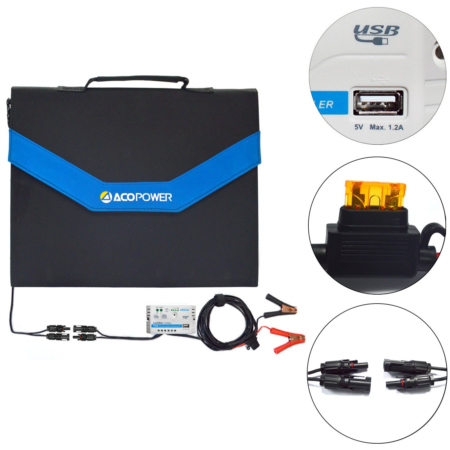 ACOPOWER 12V 50 Watt Portable Solar Suitcase with 5A Charge Controller - acopower
