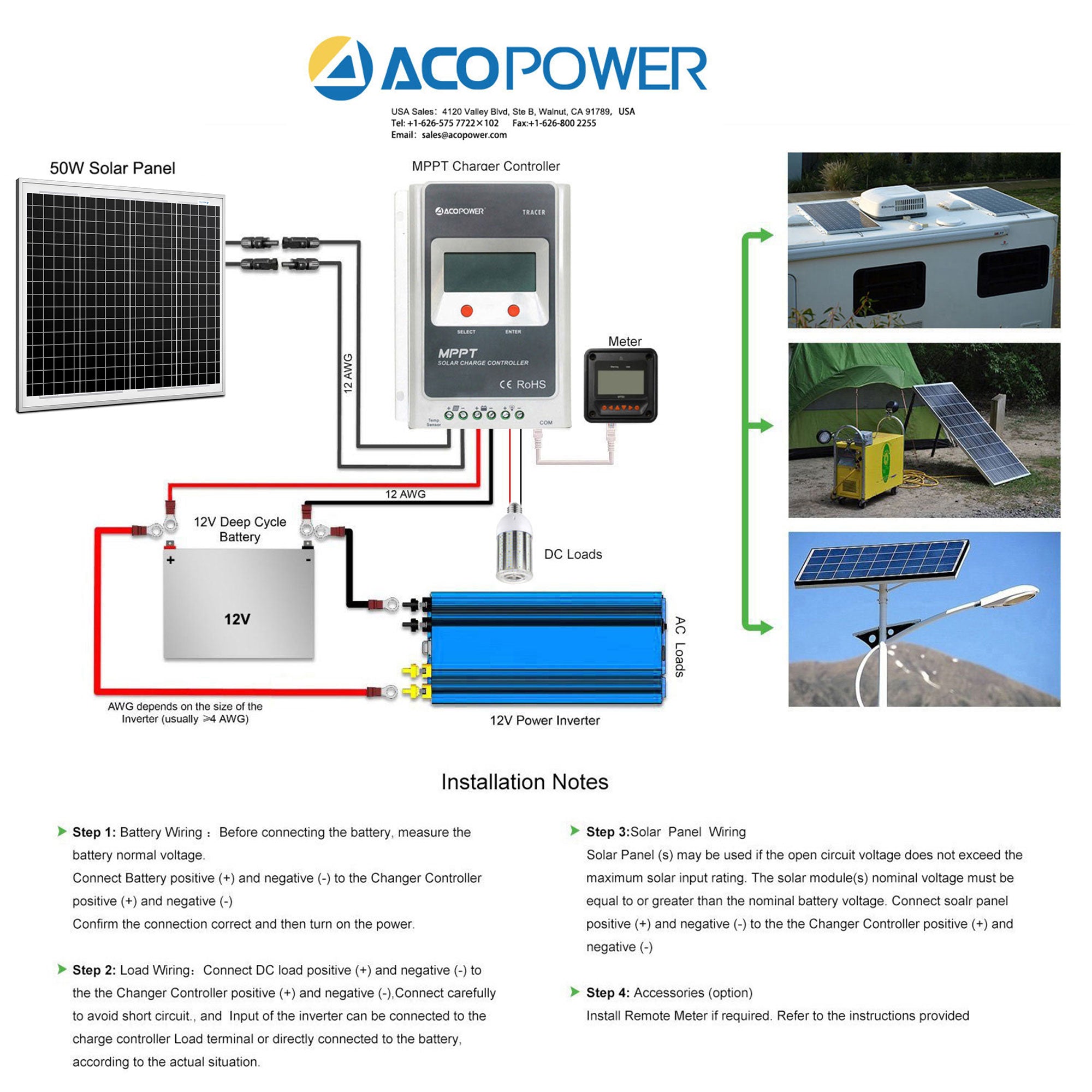 ACOPOWER 50W 12V Solar Charger Kit, 5A Charge Controller with Alligator Clips