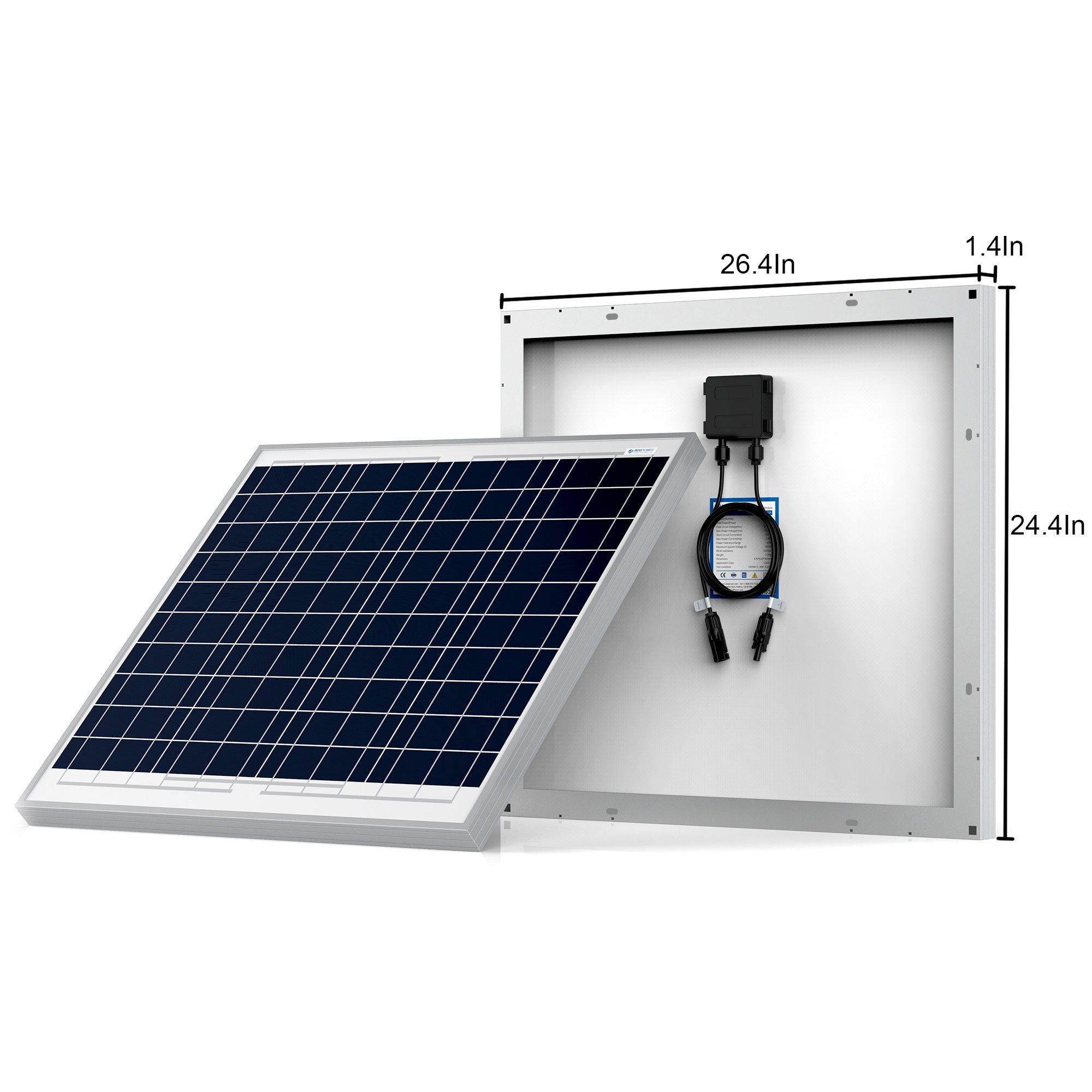 ACOPOWER 60 Watts Poly Solar Panel, 12V