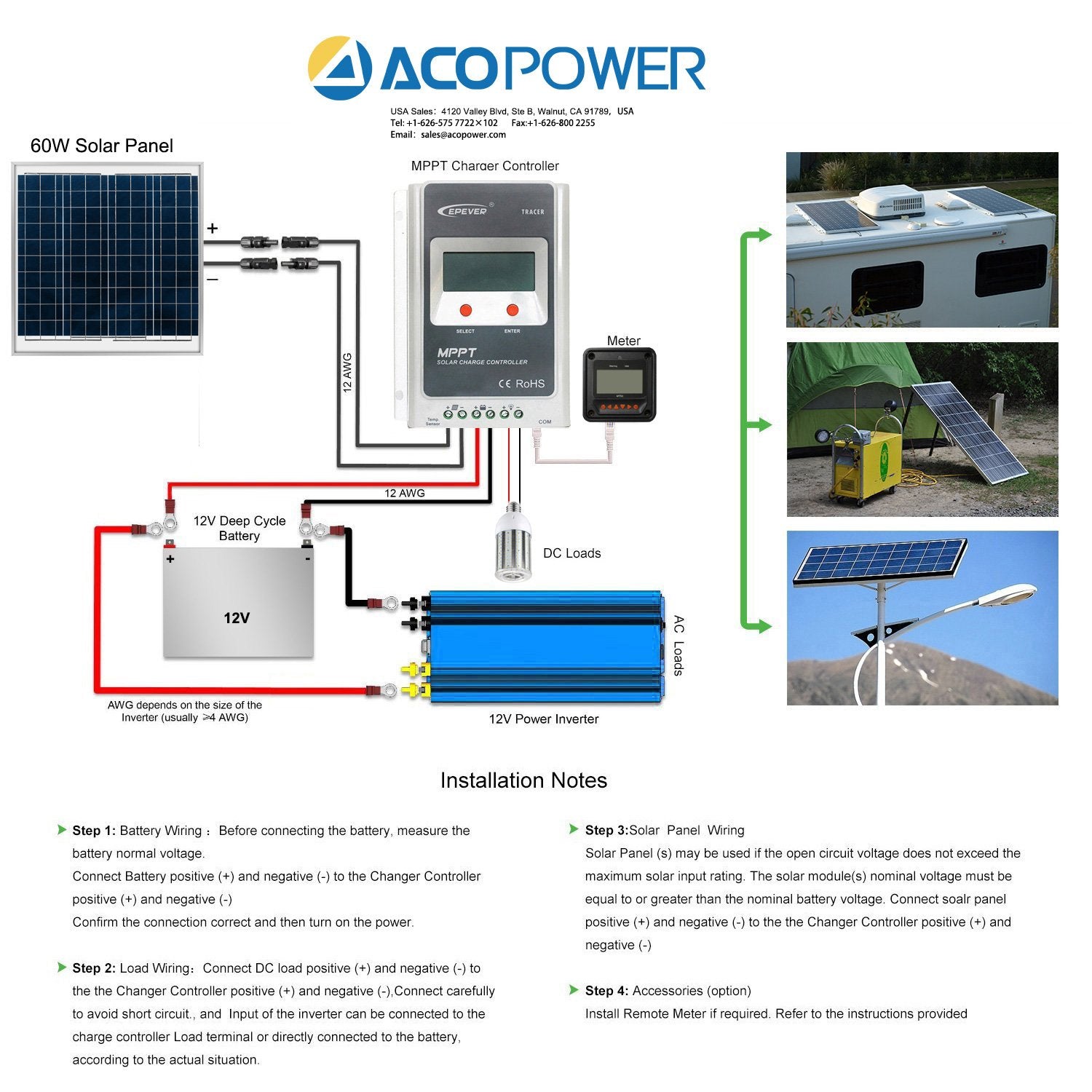 ACOPOWER 60 Watts Poly Solar Panel, 12V - acopower