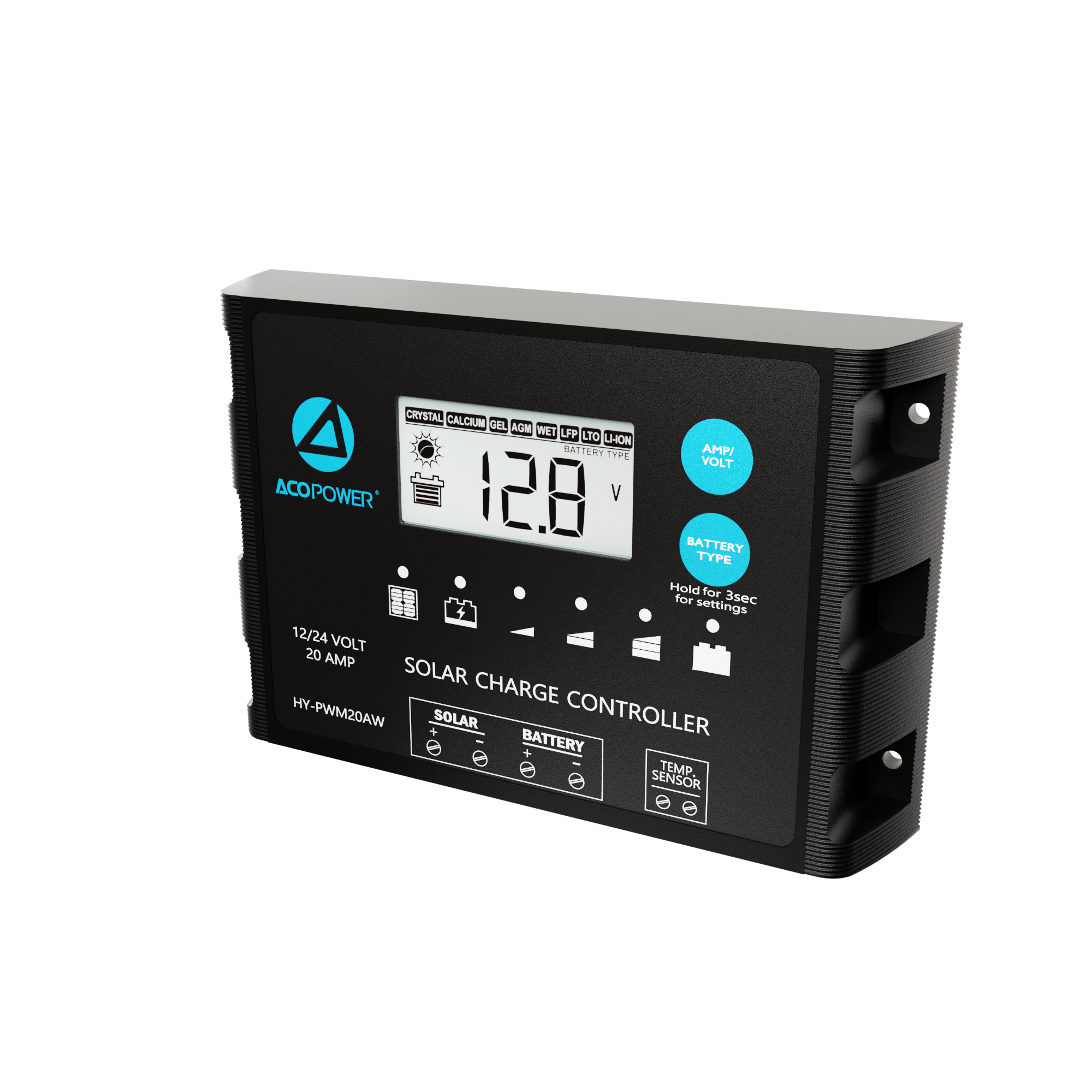 ACOPOWER 20A ProteusX Waterproof PWM Solar Charge Controller Compatible With 8 Battery Types