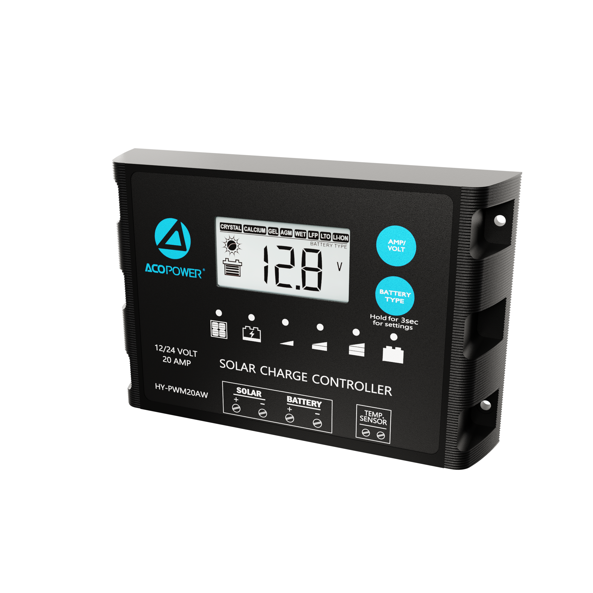 ACOPOWER 20A ProteusX Waterproof PWM Solar Charge Controller Compatible With 8 Battery Types