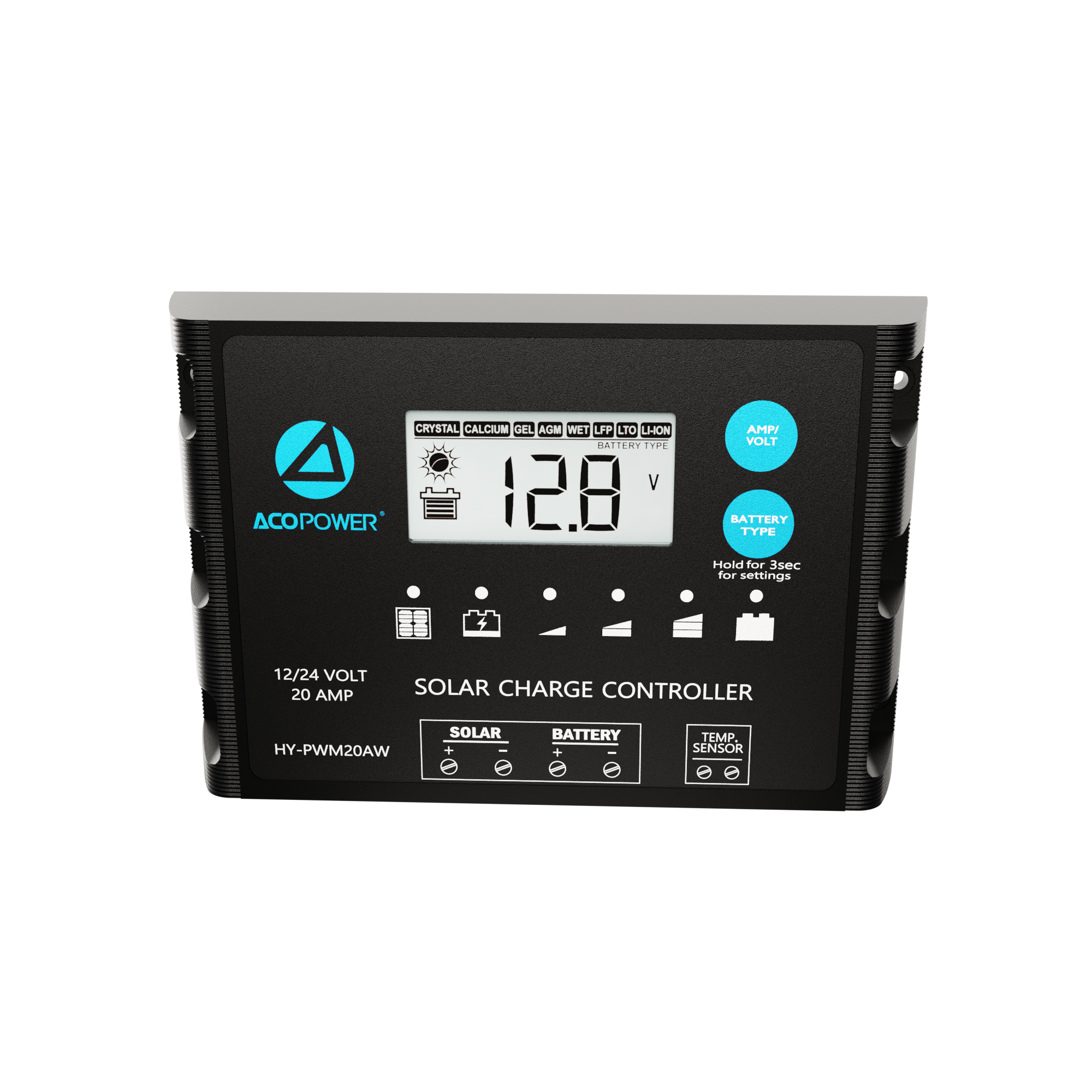 ACOPOWER 20A ProteusX Waterproof PWM Solar Charge Controller Compatible With 8 Battery Types