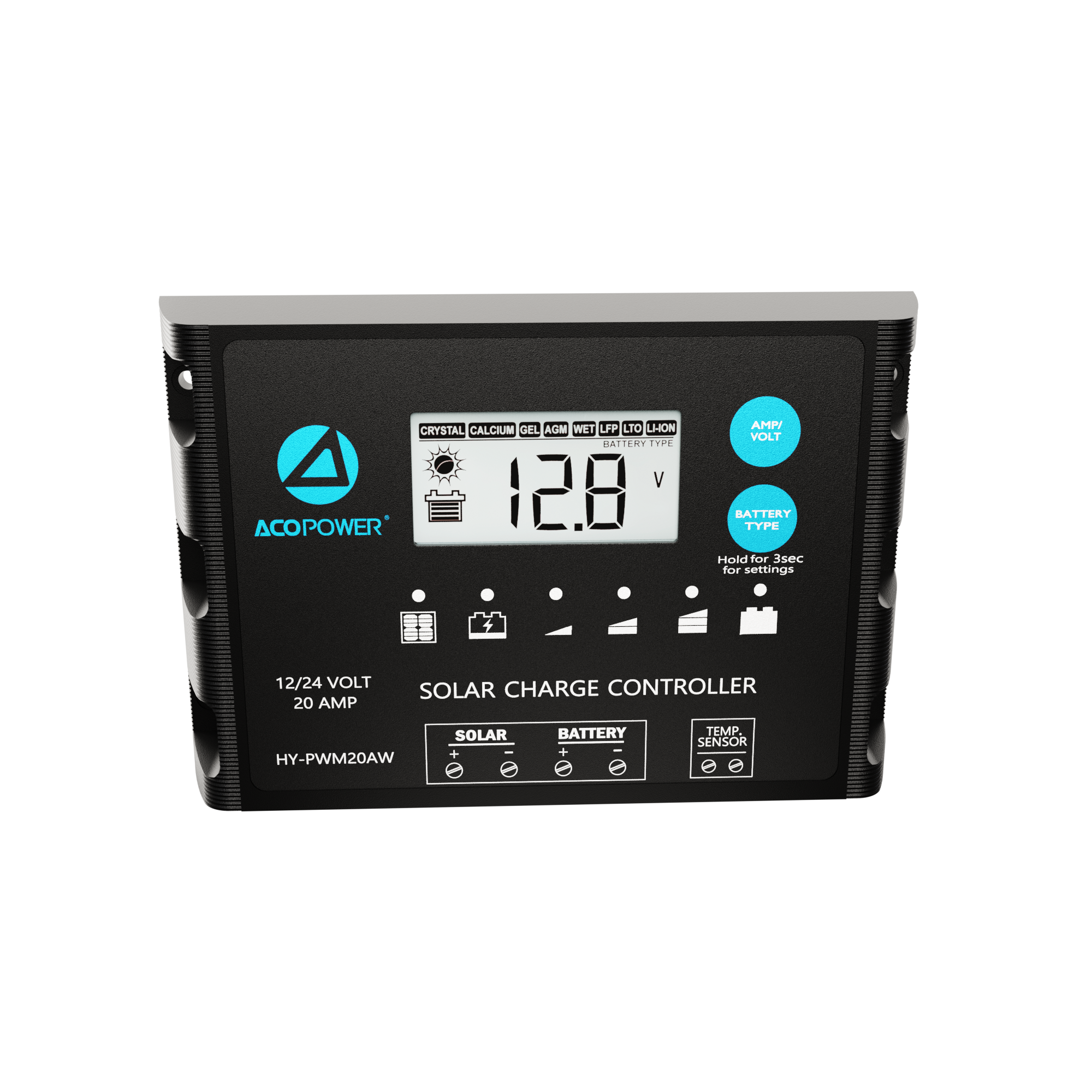 ACOPOWER 20A ProteusX Waterproof PWM Solar Charge Controller Compatible With 8 Battery Types