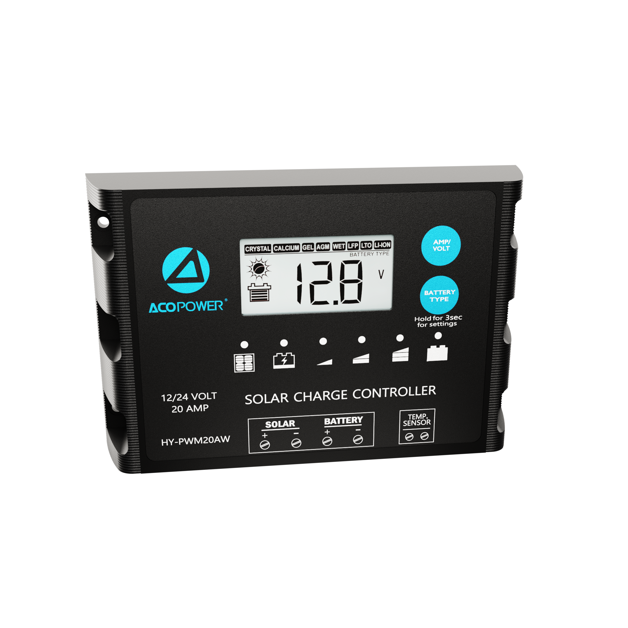 ACOPOWER 20A ProteusX Waterproof PWM Solar Charge Controller Compatible With 8 Battery Types