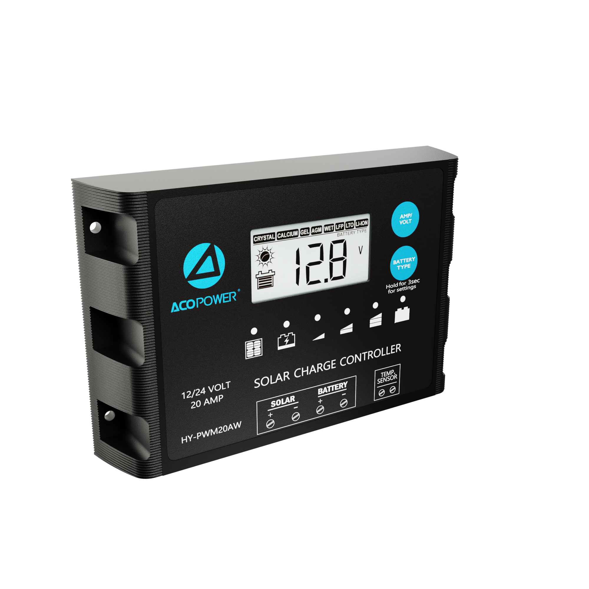 ACOPOWER 20A ProteusX Waterproof PWM Solar Charge Controller Compatible With 8 Battery Types